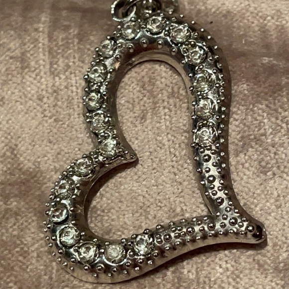 Open Abstract Heart Rhinestone Necklace 24” - Picture 2 of 7